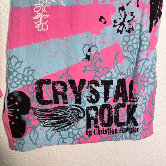 Christian Audigier Crystal Rock Y2K Shirt Womens XS Tokyo Sun Cherry Blossom Tee - Picture 9 of 12